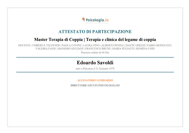 master terapia di coppia attestato edoardo savoldi